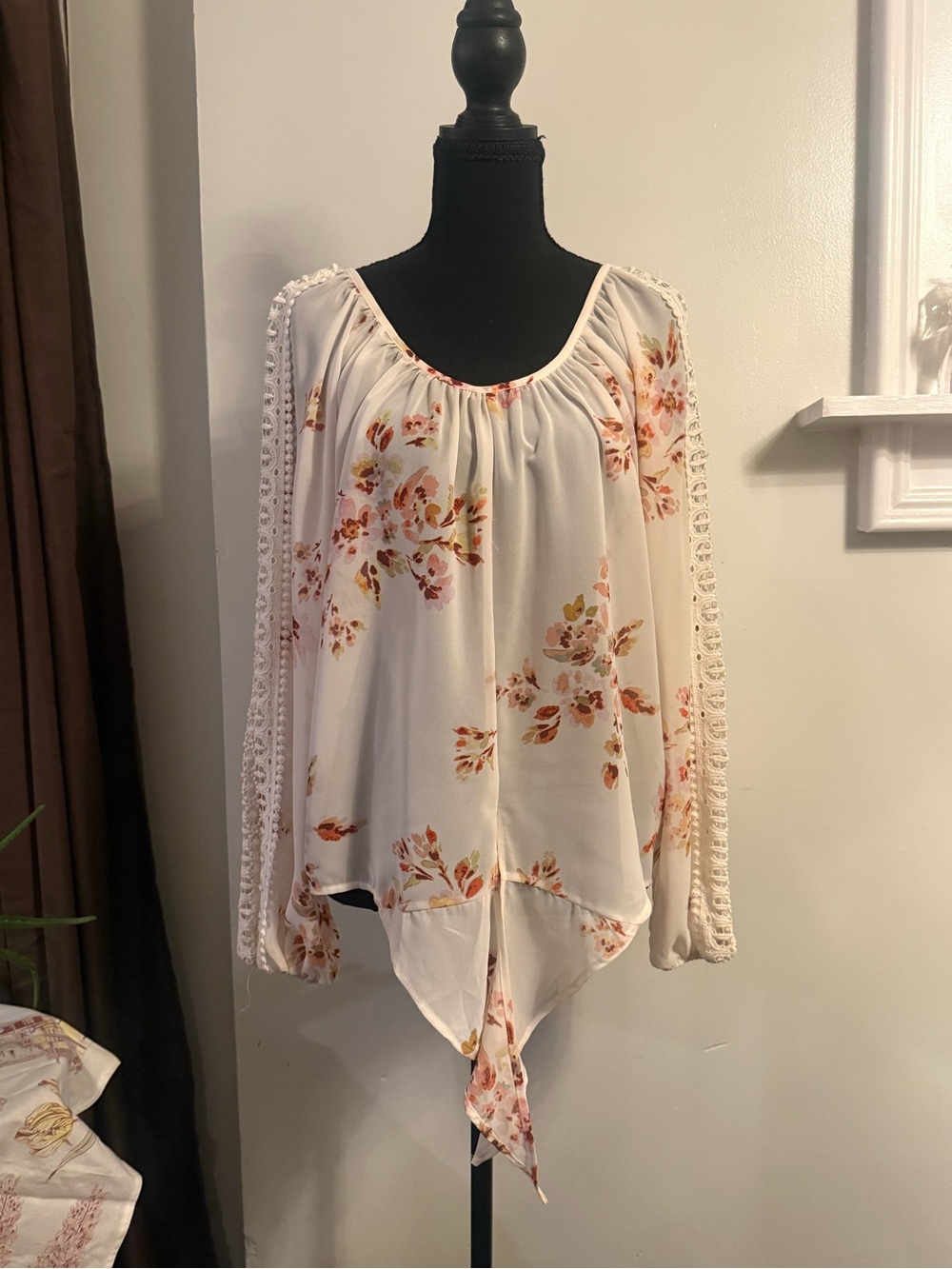 American Rag Cream Floral Tie-Front Boho Blouse - Picture 2 of 10